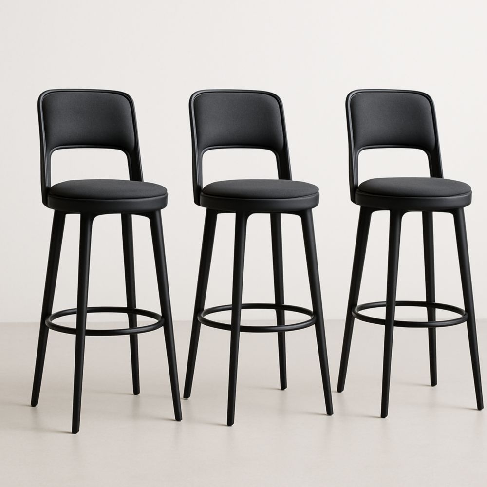 Tabouret de bar 3 pièces noir en polyester et acier