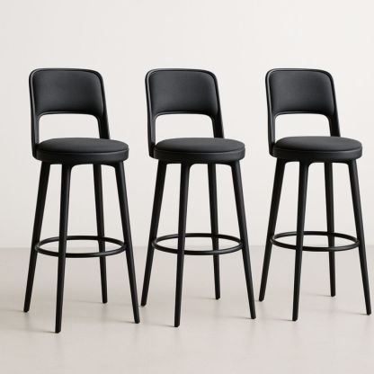 Tabouret de bar 3 pièces noir en polyester et acier