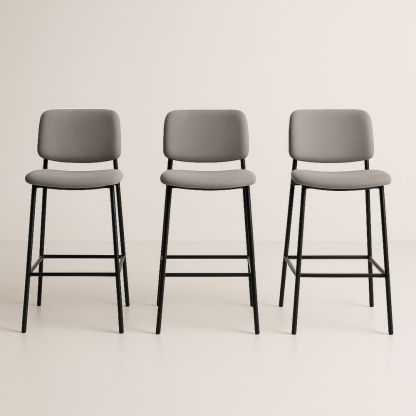 Ensemble de 3 Tabourets de Bar en Tissu Gris et Métal
