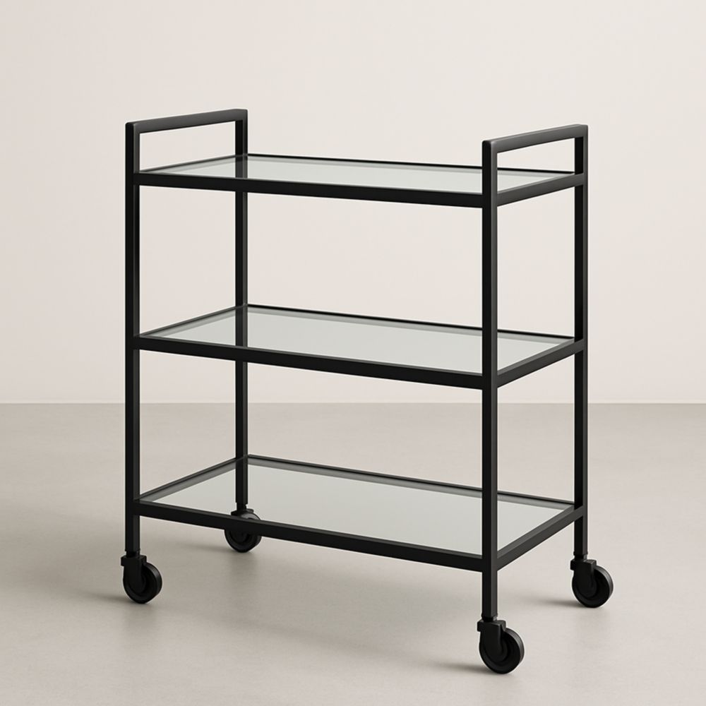 Chariot de Service en Métal avec Tablettes en Verre Trempé