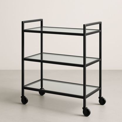 Chariot de Service en Métal avec Tablettes en Verre Trempé