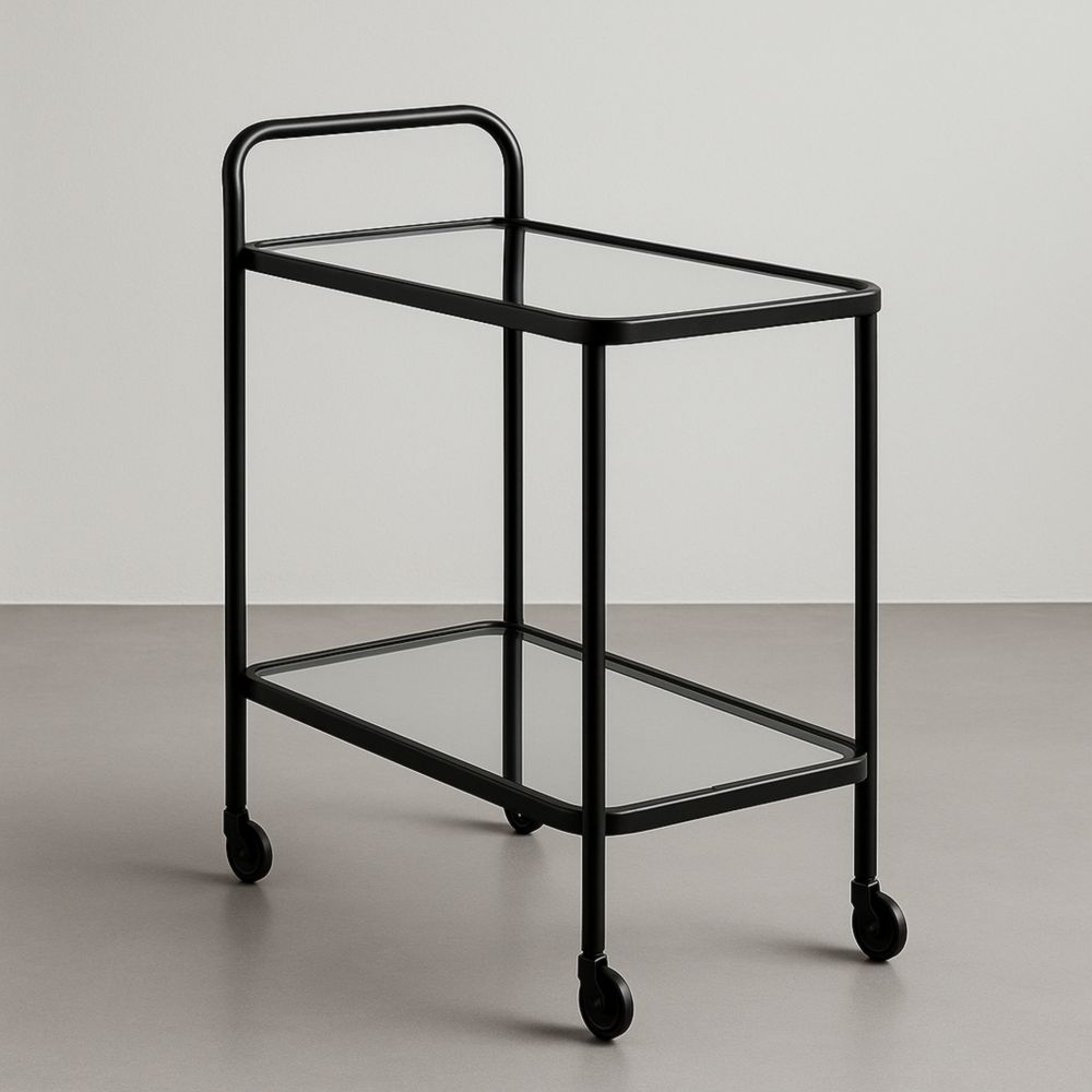 Table roulante en métal et verre noir avec roulettes