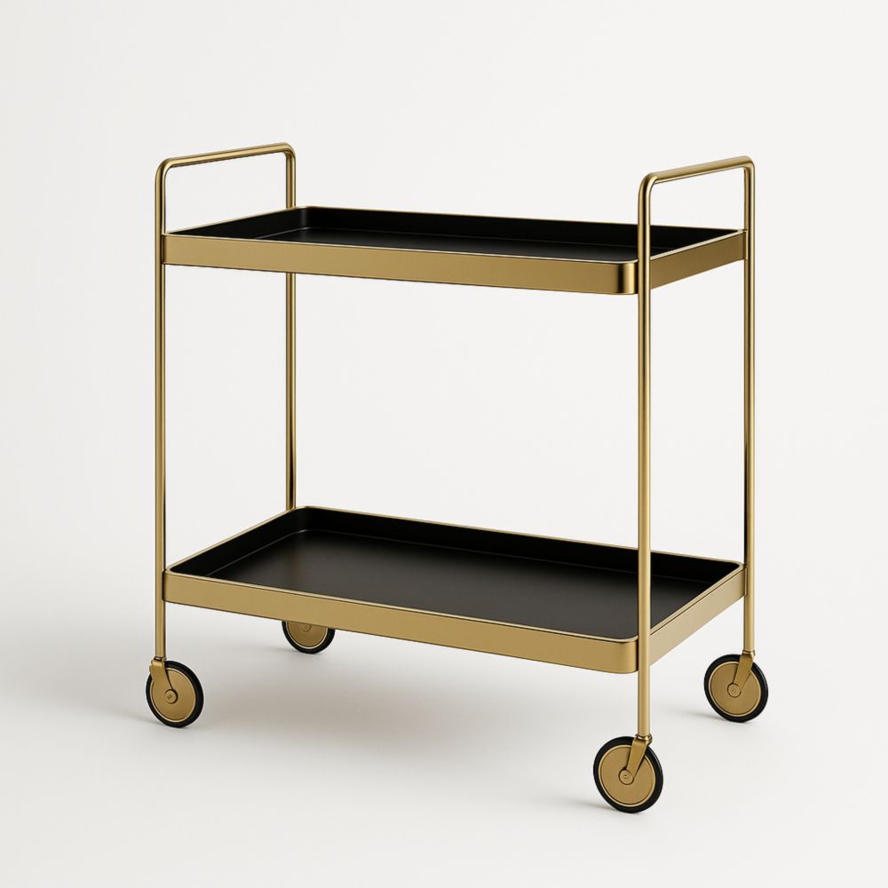 Chariot de Service en Métal Or avec 2 Niveaux