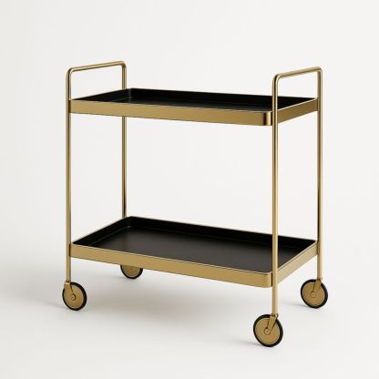 Chariot de Service en Métal Or avec 2 Niveaux