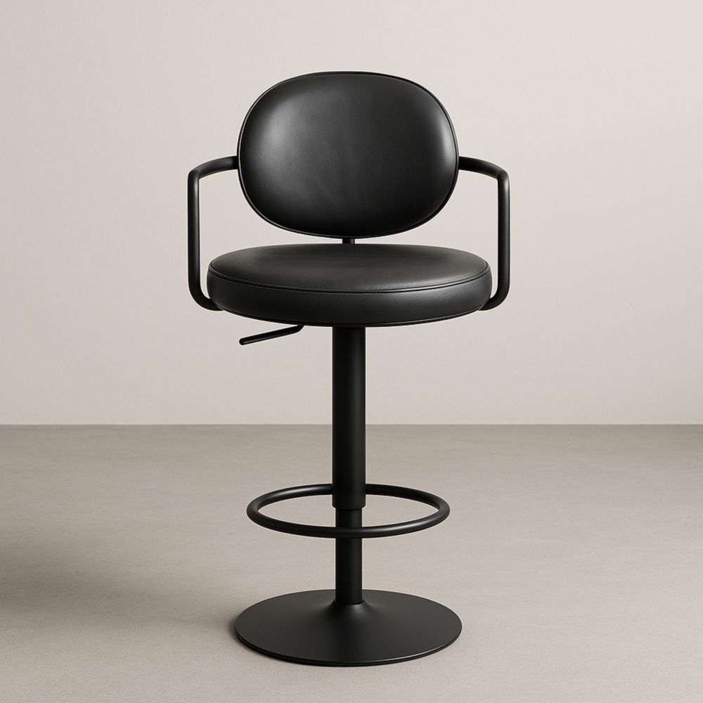 Tabouret de bar pivotant en cuir synthétique noir avec cadre en métal