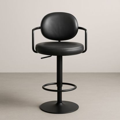 Tabouret de bar pivotant en cuir synthétique noir avec cadre en métal