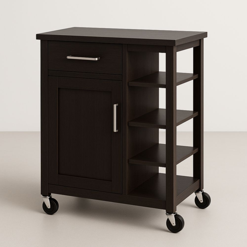 Chariot de Cuisine en Bois avec Tiroir et Étagères