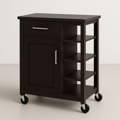Chariot de Cuisine en Bois avec Tiroir et Étagères