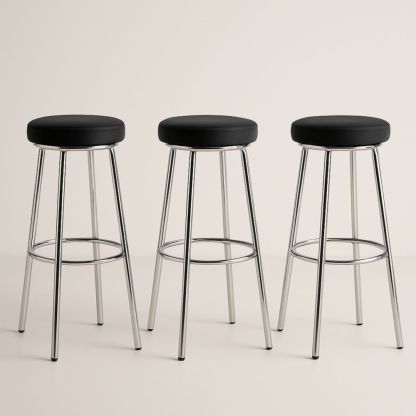 Lot de 3 tabourets de bar en acier chromé et simili-cuir noir 75 cm