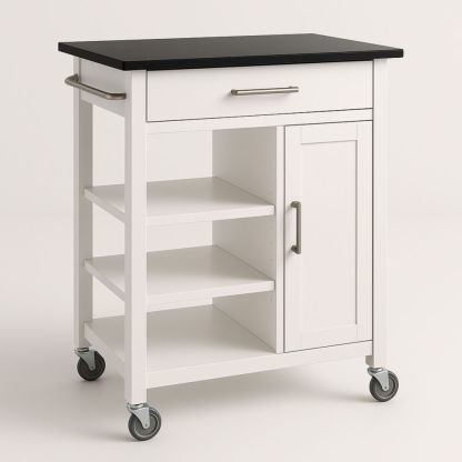 Chariot de Cuisine en Bois avec Plateau Noir et Roulettes