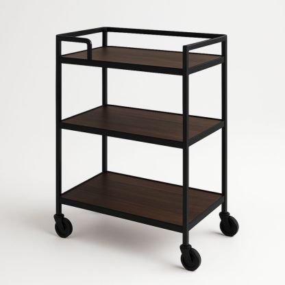 Chariot de Service en Métal avec Étagères en Bois Marron 3 Niveaux sur Roulettes