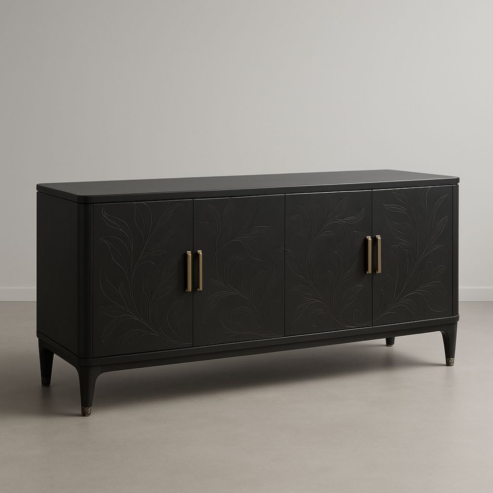 Buffet en bois noir avec poignées en métal doré 180x45x80 cm