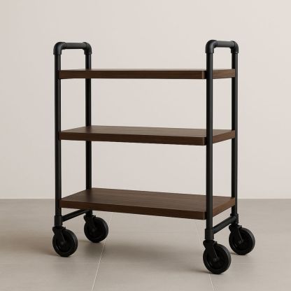 Desserte roulante à 3 niveaux en métal et bois