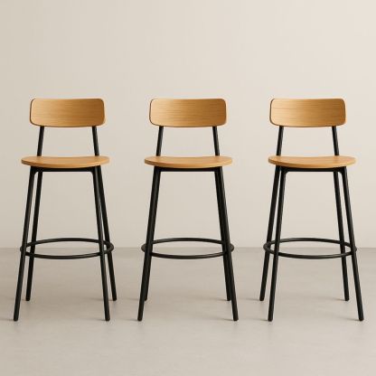 Lot de 3 Tabourets de Bar en Bois et Métal