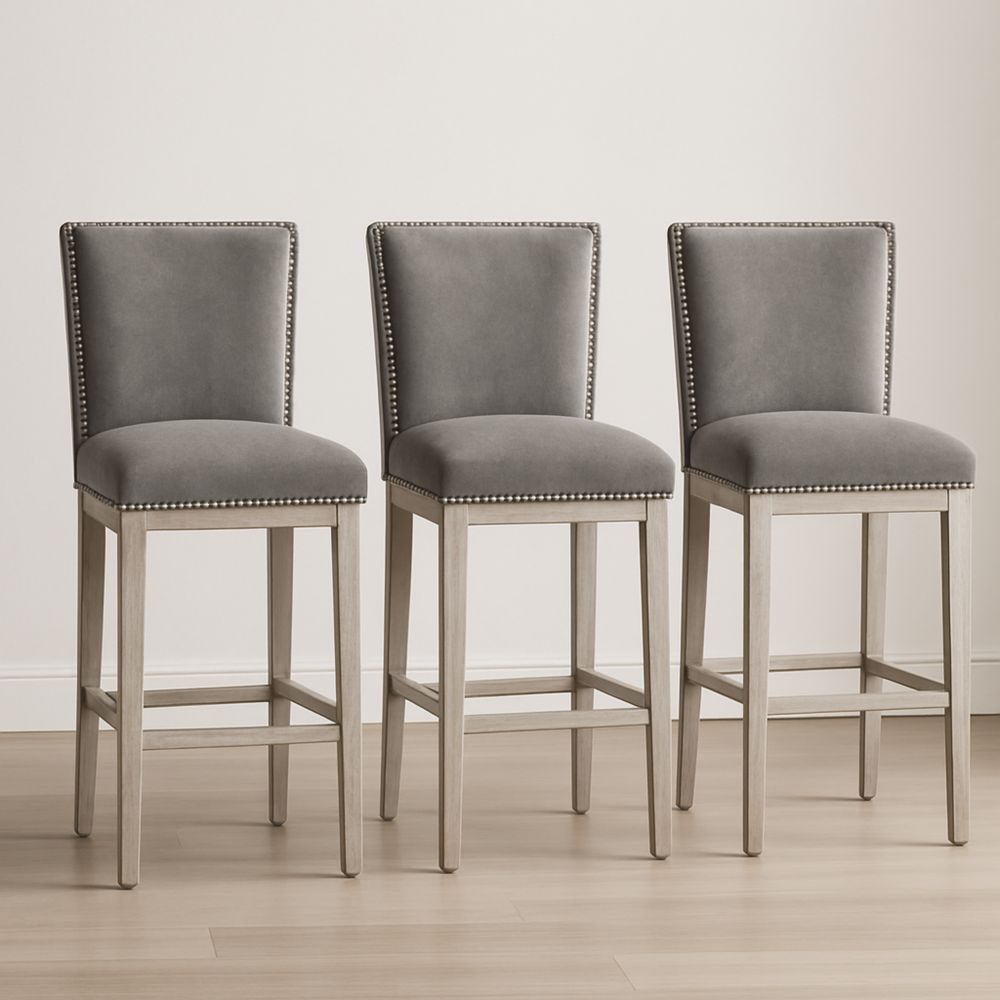 Ensemble de Tabourets de Bar en Bois avec Assise en Tissu Gris