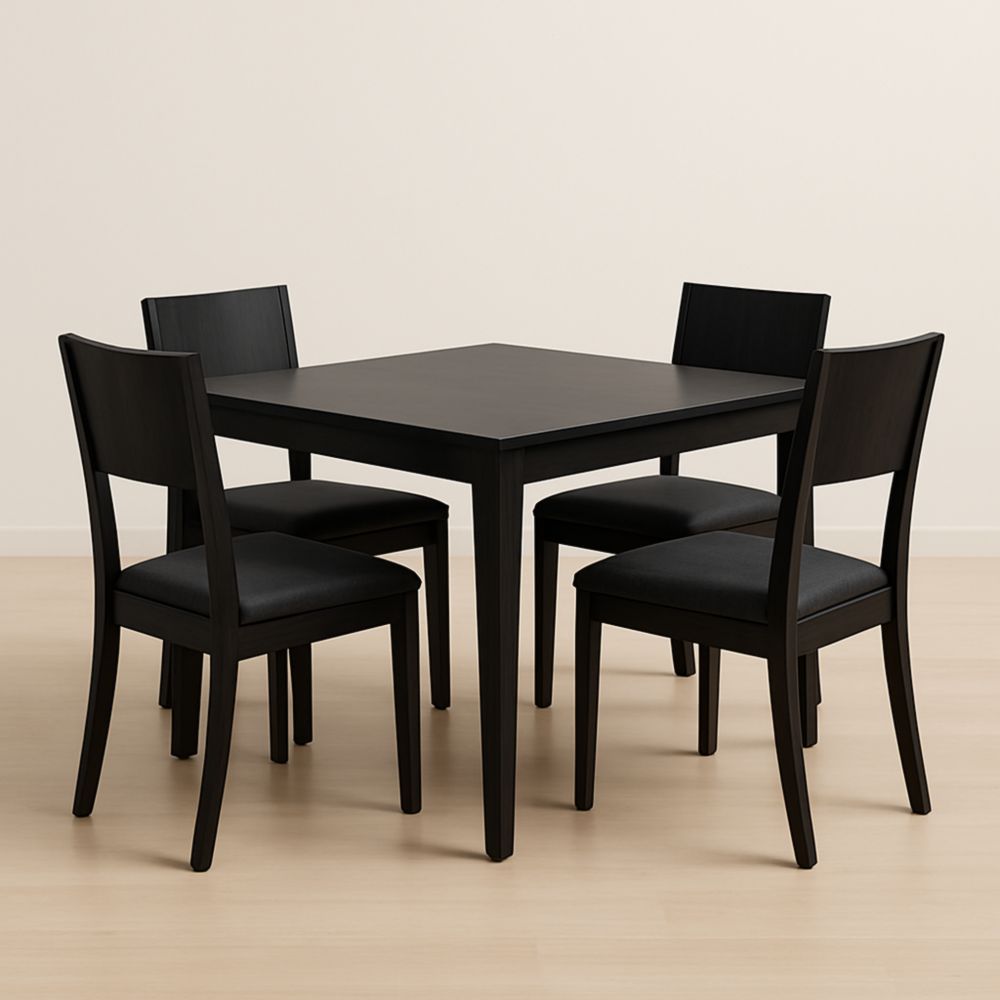Table à manger carrée en bois noir avec 4 chaises