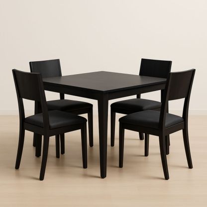 Table à manger carrée en bois noir avec 4 chaises