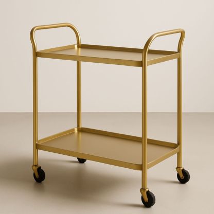 Chariot de service en métal doré 2 étagères avec roulettes