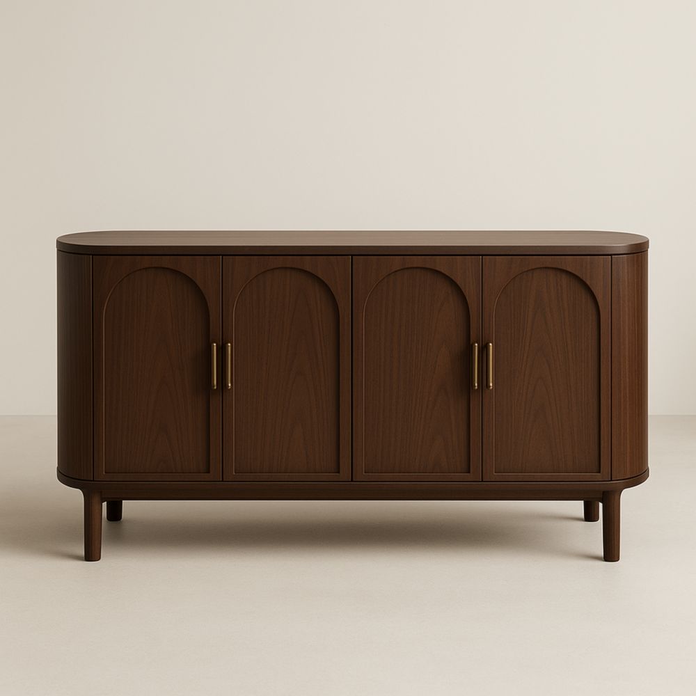 Buffet en bois de noyer 4 portes arrondies 150x45x80 cm