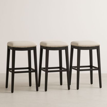 Tabourets de Bar en Bois et Tissu Beige Lot de 3