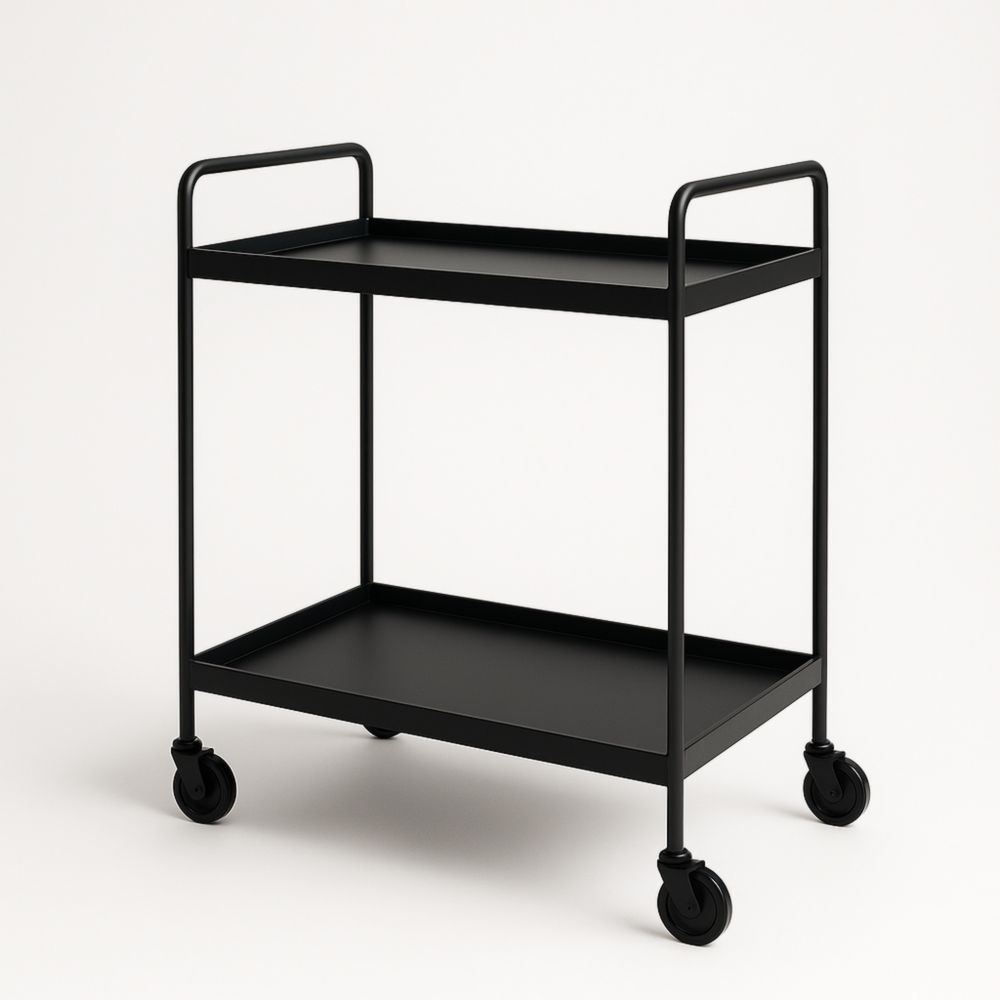 Chariot de Service en Métal Noir avec Roulettes
