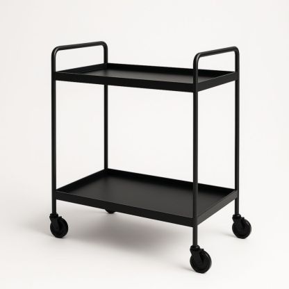 Chariot de Service en Métal Noir avec Roulettes