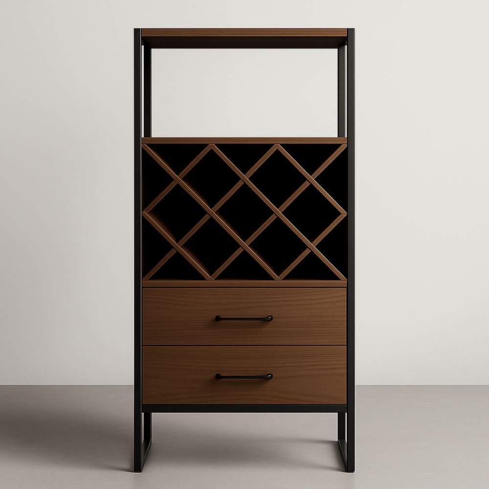 Étagère à vin en bois et métal avec tiroirs 170 cm x 80 cm x 35 cm