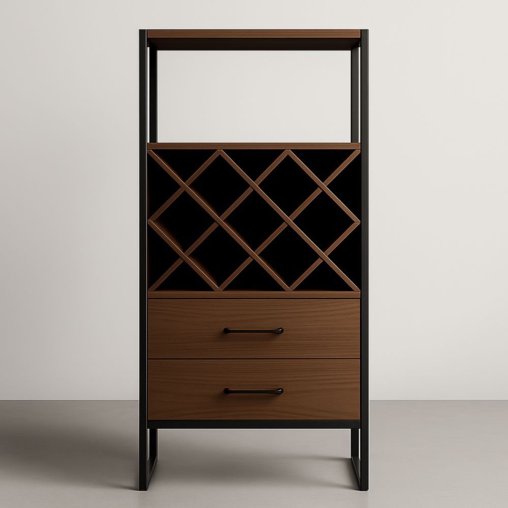 Étagère à vin en bois et métal avec tiroirs 170 cm x 80 cm x 35 cm