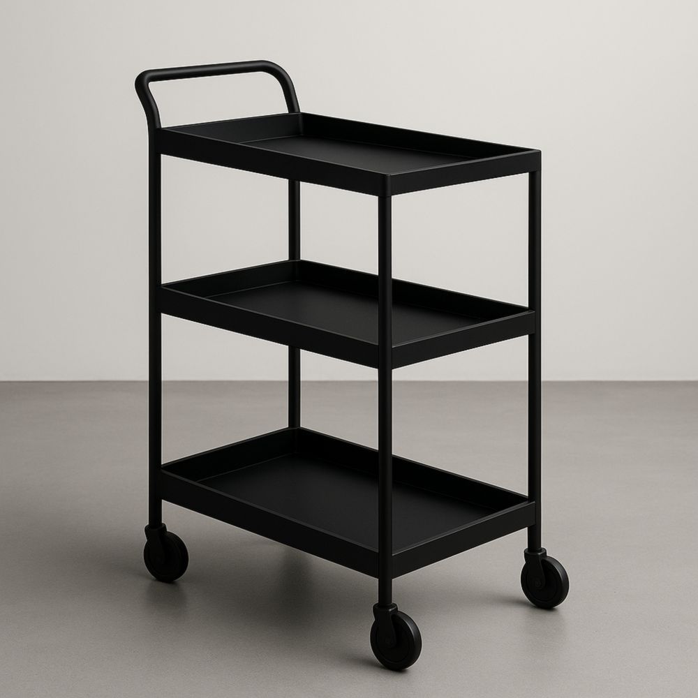 Chariot de Service en Métal Noir avec Roulettes