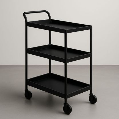 Chariot de Service en Métal Noir avec Roulettes