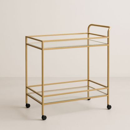 Chariot de Service en Métal Doré avec Étagères en Verre