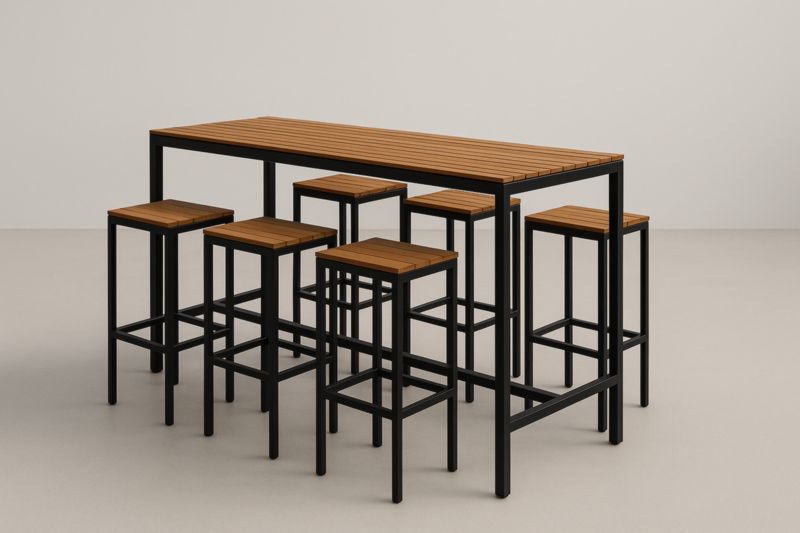 Set Tavolo e Sgabelli in Legno e Metallo Nero-Kroneliva