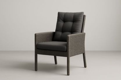 Poltrona in Rattan Sintetico Grigio con Cuscino in Poliestere-Kroneliva