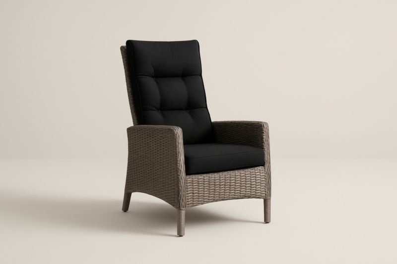 Poltrona in Rattan Grigio con Cuscini Neri 75x90x110 cm-Kroneliva