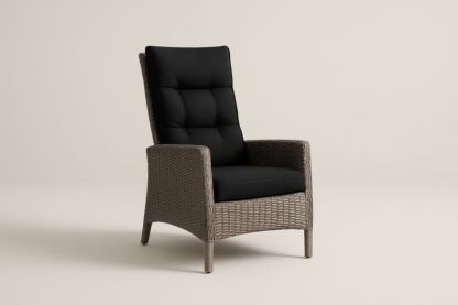 Poltrona in Rattan Grigio con Cuscini Neri 75x90x110 cm-Kroneliva