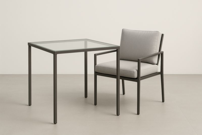 Set tavolo e sedia in alluminio e vetro temperato grigio-Kroneliva