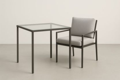 Set tavolo e sedia in alluminio e vetro temperato grigio-Kroneliva