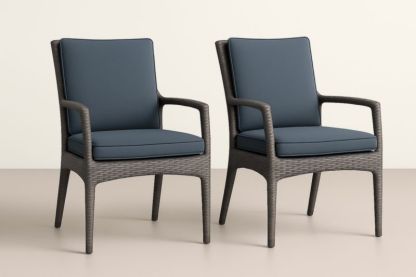 Set di 2 Poltrone da Esterno in Rattan con Cuscini in Poliestere Blu-Kroneliva