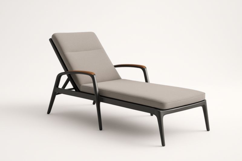 Sdraio in Tessuto Poliestere Grigio Struttura Alluminio con Braccioli in Legno-Kroneliva