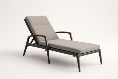 Sdraio in Tessuto Poliestere Grigio Struttura Alluminio con Braccioli in Legno-Kroneliva