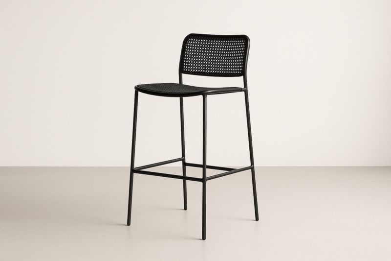 Sgabello in Metallo Nero con Seduta in Plastica Forata-Kroneliva