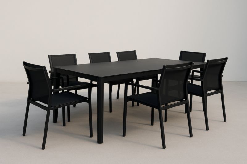 Set Tavolo Rettangolare in Alluminio con 7 Sedie per Esterni-Kroneliva