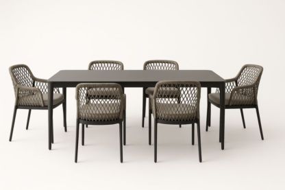Set tavolo e 6 sedie in metallo nero 180x90x75 cm-Kroneliva