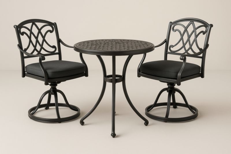 Set tavolo e sedie in alluminio nero con cuscini da esterno-Kroneliva