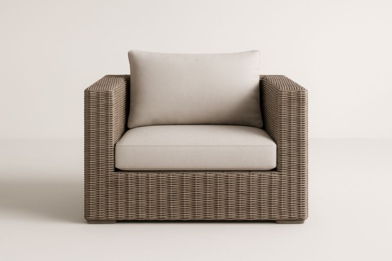 Poltrona in Rattan Marrone con Cuscino Beige-Kroneliva