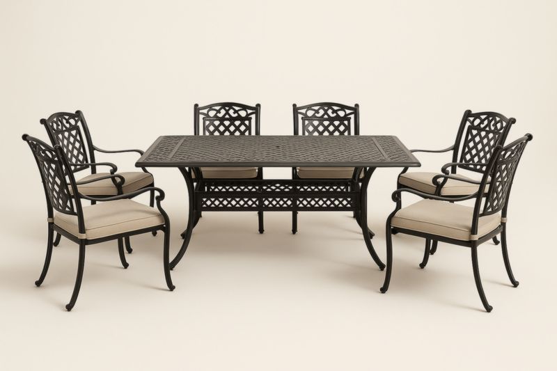 Set da Giardino in Alluminio Nero con Cuscini Beige-Kroneliva