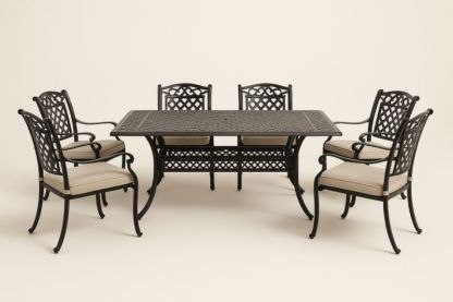 Set da Giardino in Alluminio Nero con Cuscini Beige-Kroneliva