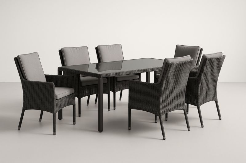 Set Tavolo da Pranzo da Esterno in Rattan Sintetico con Vetro Temperato Grigio-Kroneliva
