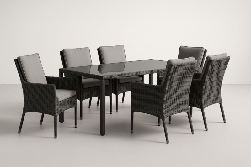 Set Tavolo da Pranzo da Esterno in Rattan Sintetico con Vetro Temperato Grigio-Kroneliva