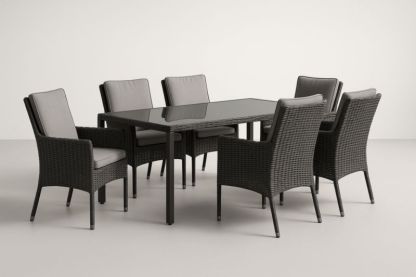 Set Tavolo da Pranzo da Esterno in Rattan Sintetico con Vetro Temperato Grigio-Kroneliva